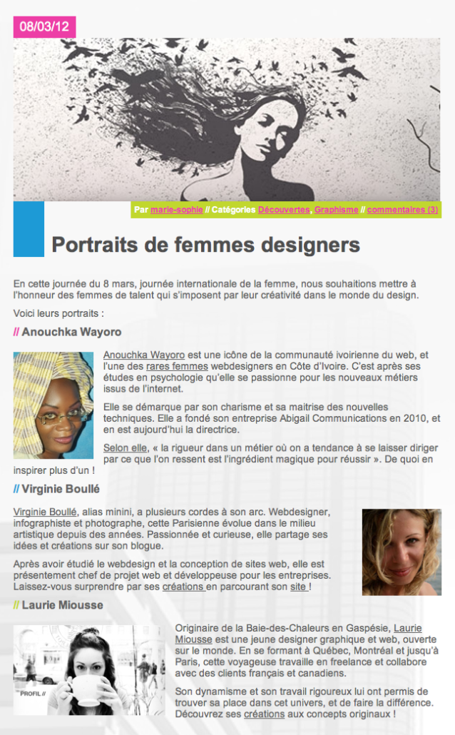 Parution dans l’article " Portraits de femmes designers " sur le site de Konige communications
