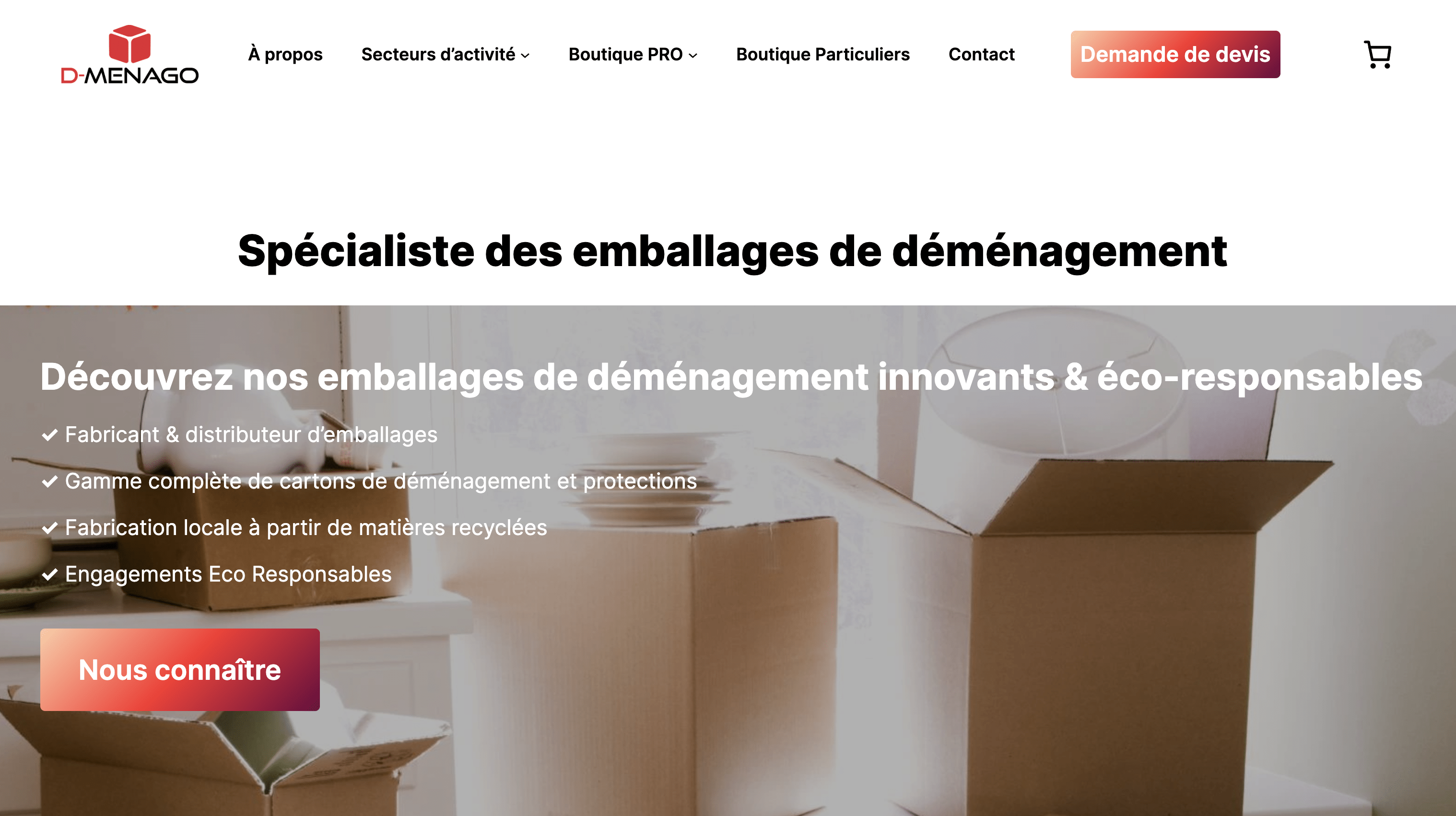 Site e-commerce WordPress et Woocommerce réalisé en formation individuelle avec Digitalneed. Voir le site D-Menago : d-menago.com